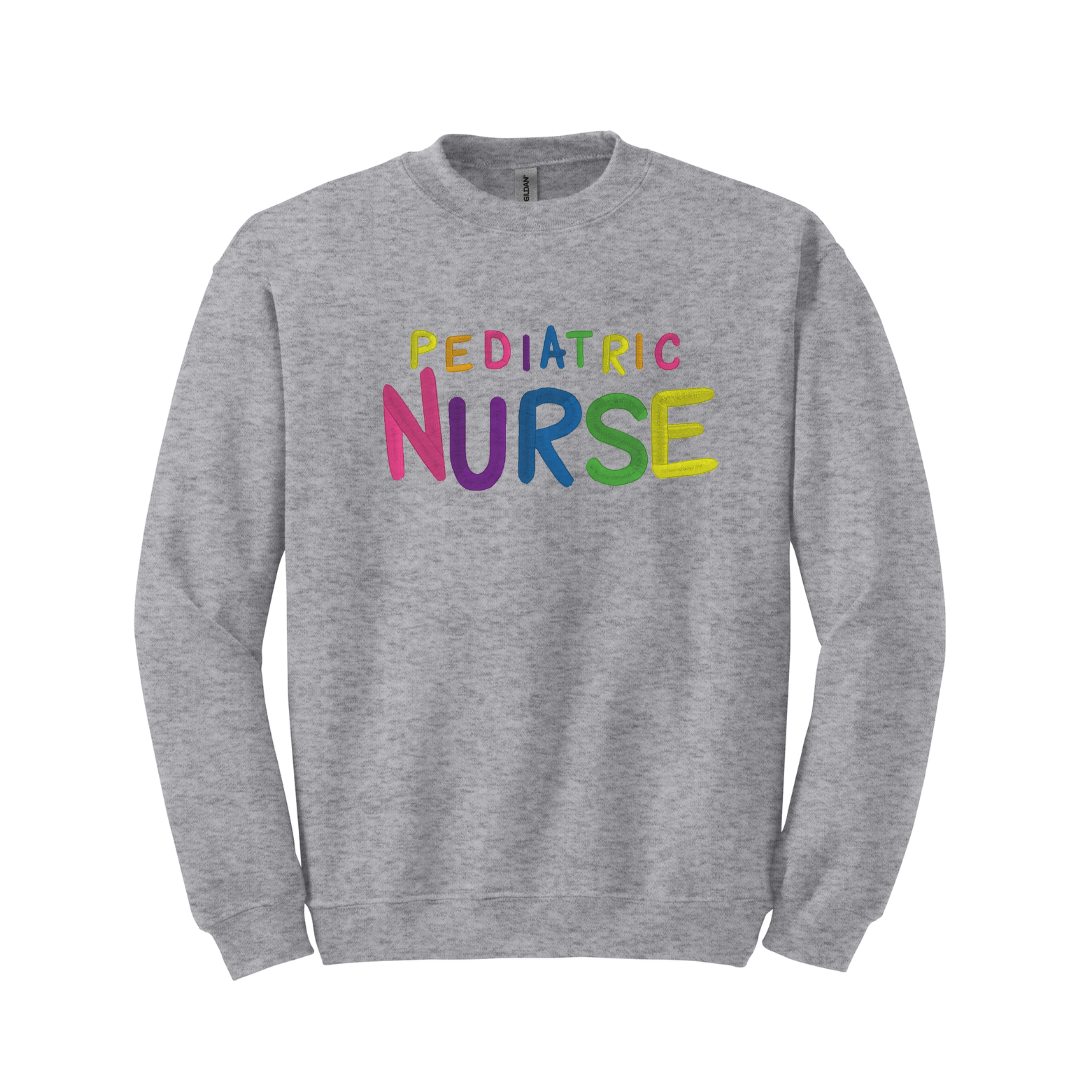 Embroidered Pediatric Nurse Rainbow Crewneck