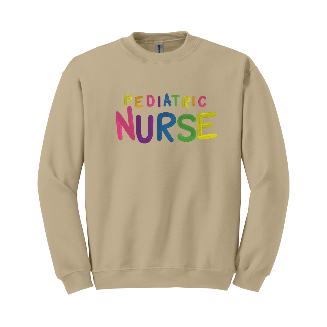 Embroidered Pediatric Nurse Rainbow Crewneck