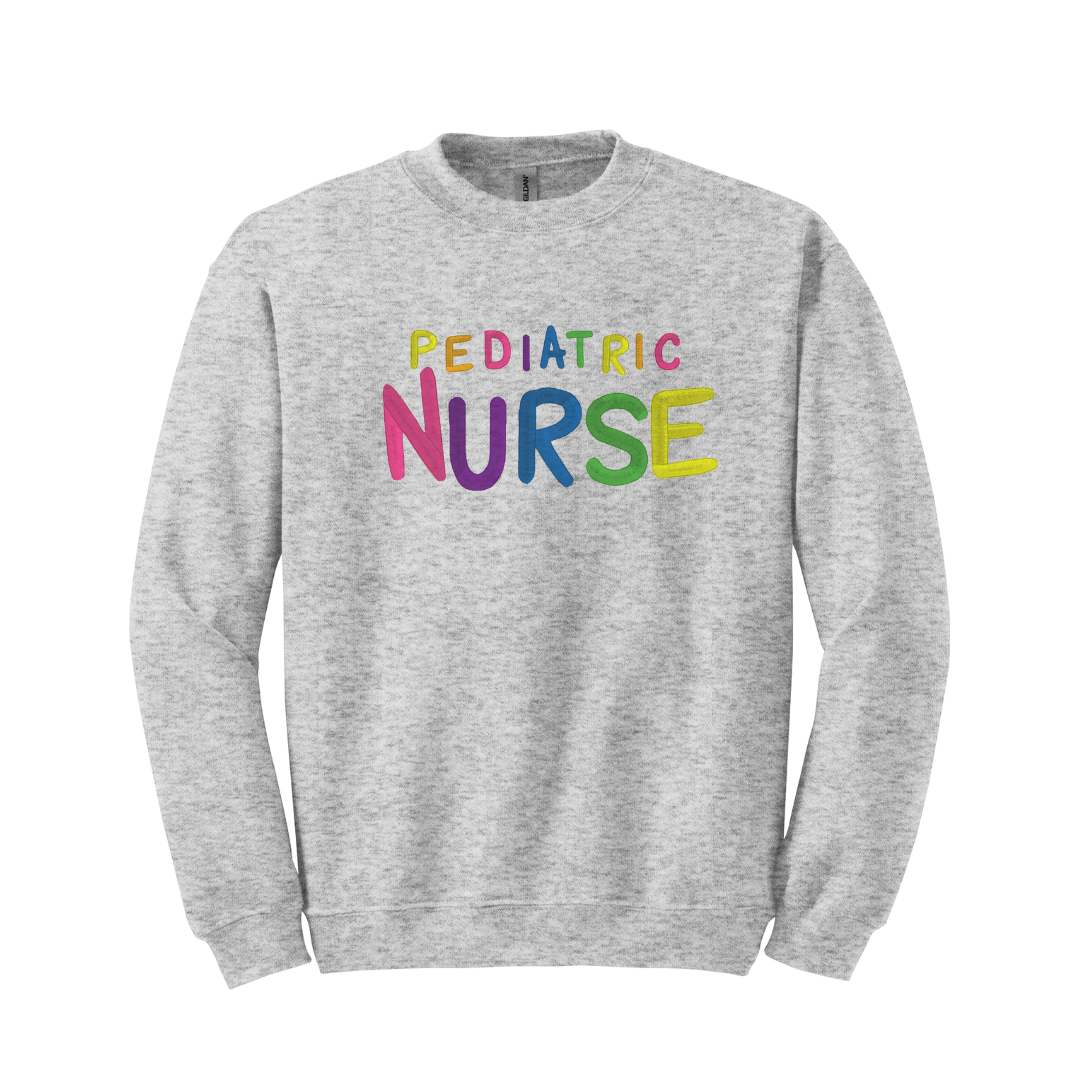 Embroidered Pediatric Nurse Rainbow Crewneck