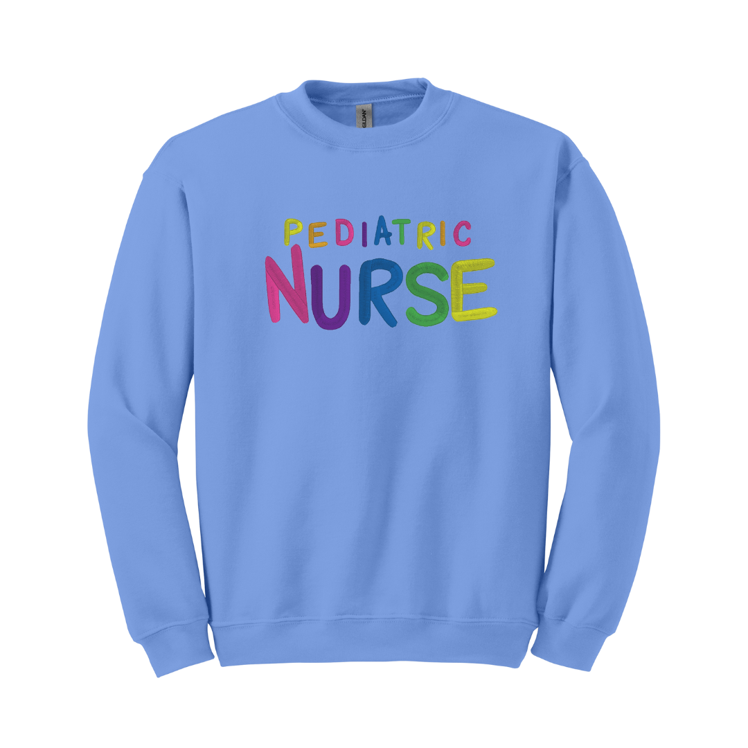 Embroidered Pediatric Nurse Rainbow Crewneck