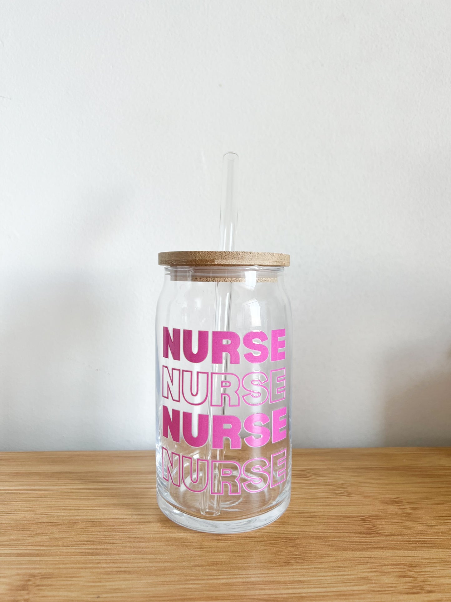 Nurse Glass Cup with Lid & Straw