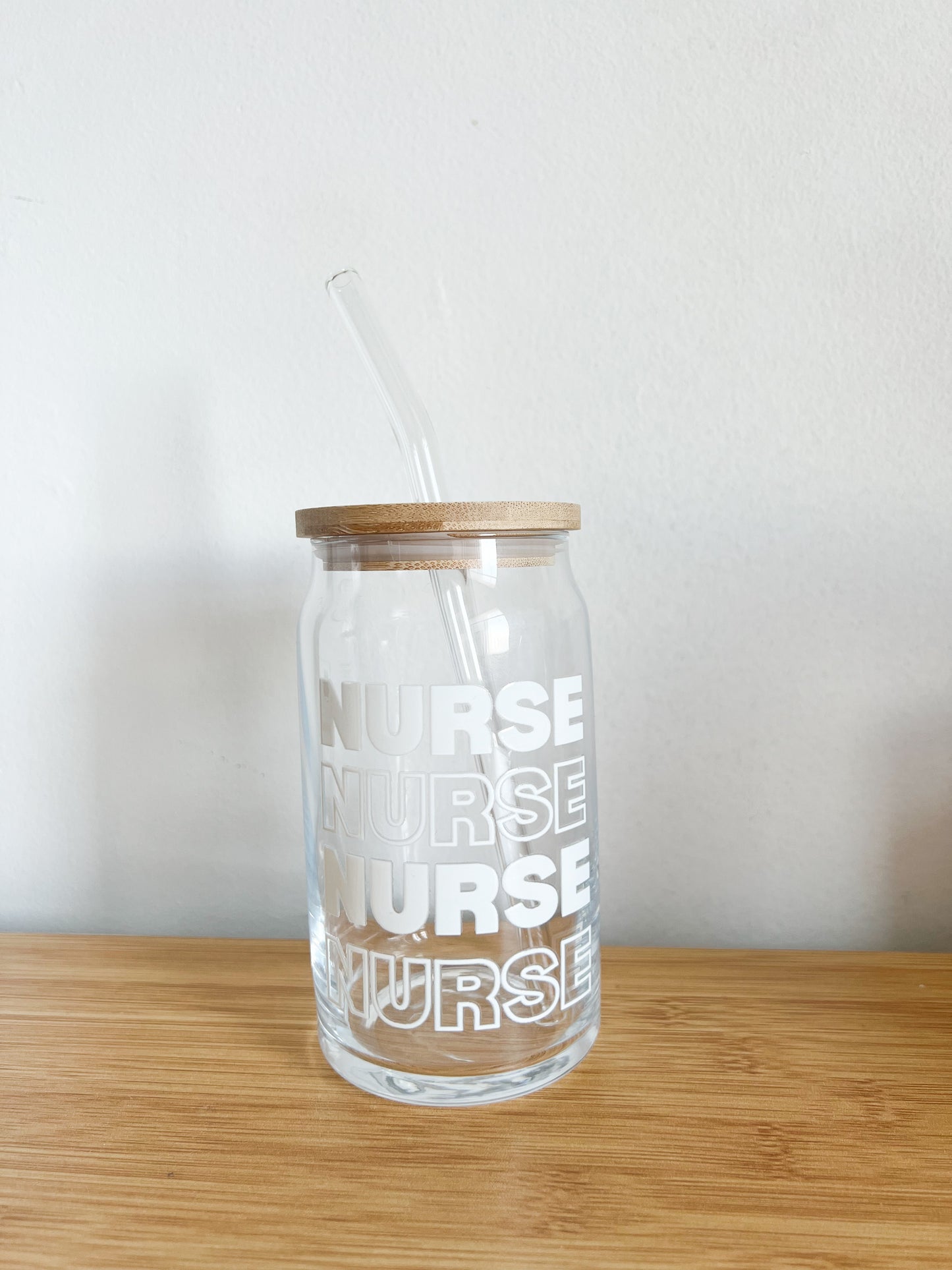 Nurse Glass Cup with Lid & Straw