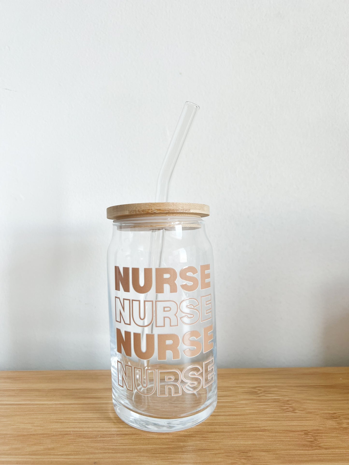 Nurse Glass Cup with Lid & Straw